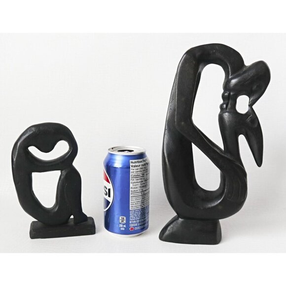 2 Hand-Carved Wood Sculptures Abstract Kissing Couple & Woman - Picture 6 of 6